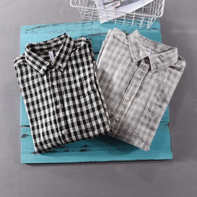 Spring 2022 New Milled Plaid Long-sleeved Shirt Men Loose Casual Versatile Youth Cotton Shirt Tide Men Clothing