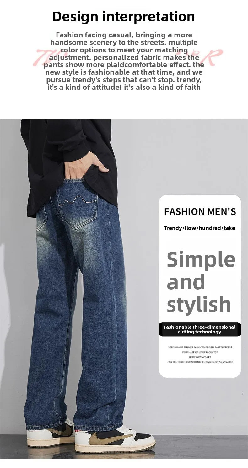 Jeans Men Wide Leg Explosive Jeans Male Loose Straight Denim Pants 2025 Autumn Harajuku Vintage Blue Trousers Streetwear Clothes