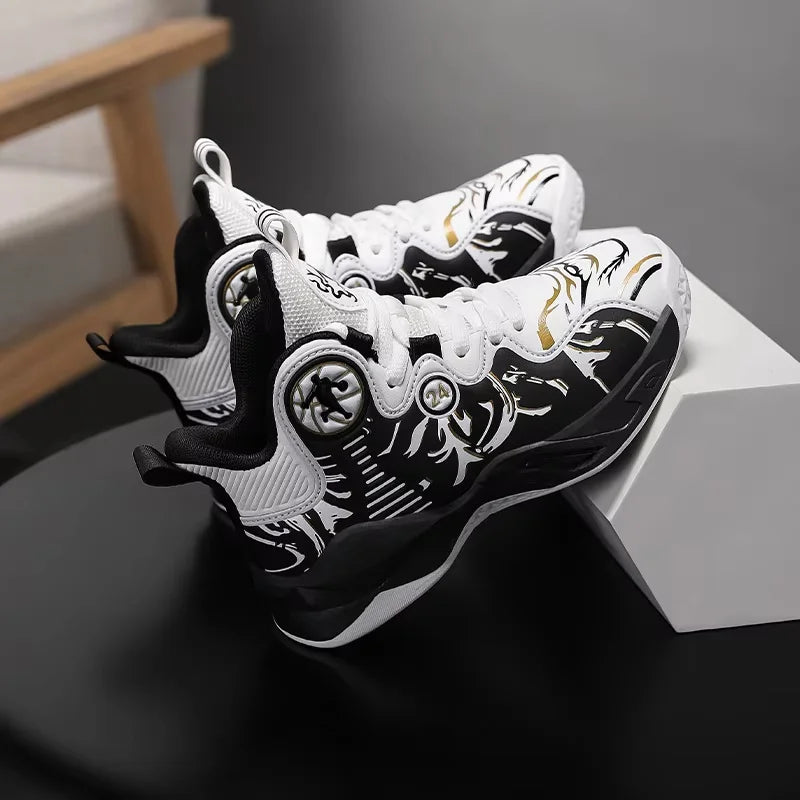 A pair of children's four-season high-top leather basketball shoes, wear-resistant and soft sneakers, sizes 31-37，YY-Y2876