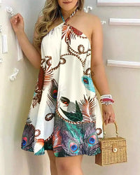 Dresses For Woman 2023 Sexy Sleeveless Backless Short Mini Dress Loose Halter Neck Print Beach Sundress Floral Vestidos S-3XL