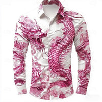 multicolour Dragon Men's Long Sleeve Shirt Button Fashion Casual Shirt Vacation Everyday Spring Lapel 3D Printed Men's Clothing