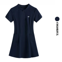 DRUR Elegant Tennis Dress Women Summer Lightweight Quick Dry Sports Dress Back Hollow Out Golf Wear Yoga Clothing Sportswear New