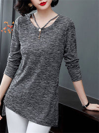 Women Spring Summer Style T-Shirts Tops Lady Casual Long Sleeve O-Neck Gray Tees Shirts DF3026