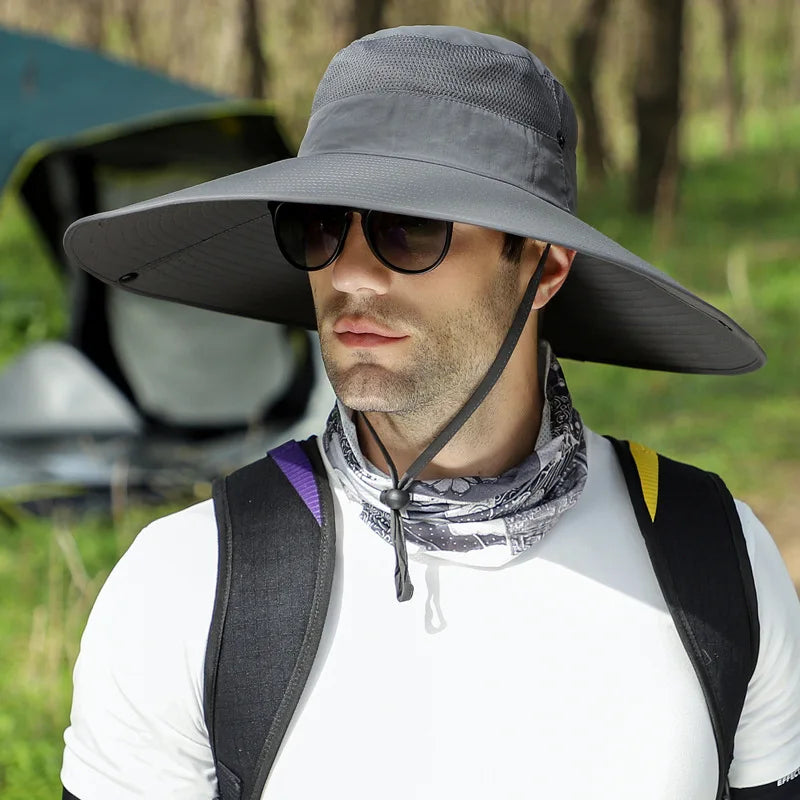 Men's Sun Hat With 15cm Wide Brim UPF 50+ Outdoor Cap for Hiking Fishing Camping Traveling Quick Dry Beach Fisherman Hat