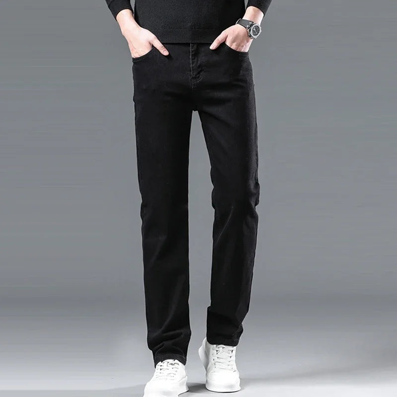 Men Casual Stretch Jeans Male 2025 New Fashion Classic Business Straight Leg Smoke Gray Work Denim Trousers Brand Clothing