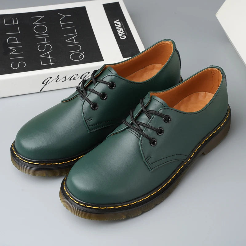Leather  Boots ex Low Top 3 Hole Briti Sle round Toe Versatile Couple oes Casual Wear for Men And Women