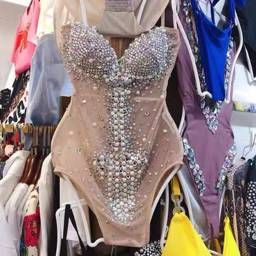 Colorful Fringes Rhinestones Bodysuit Women Stage Dance Costume Nightclub Dance Female Singer Show Bright Leotard