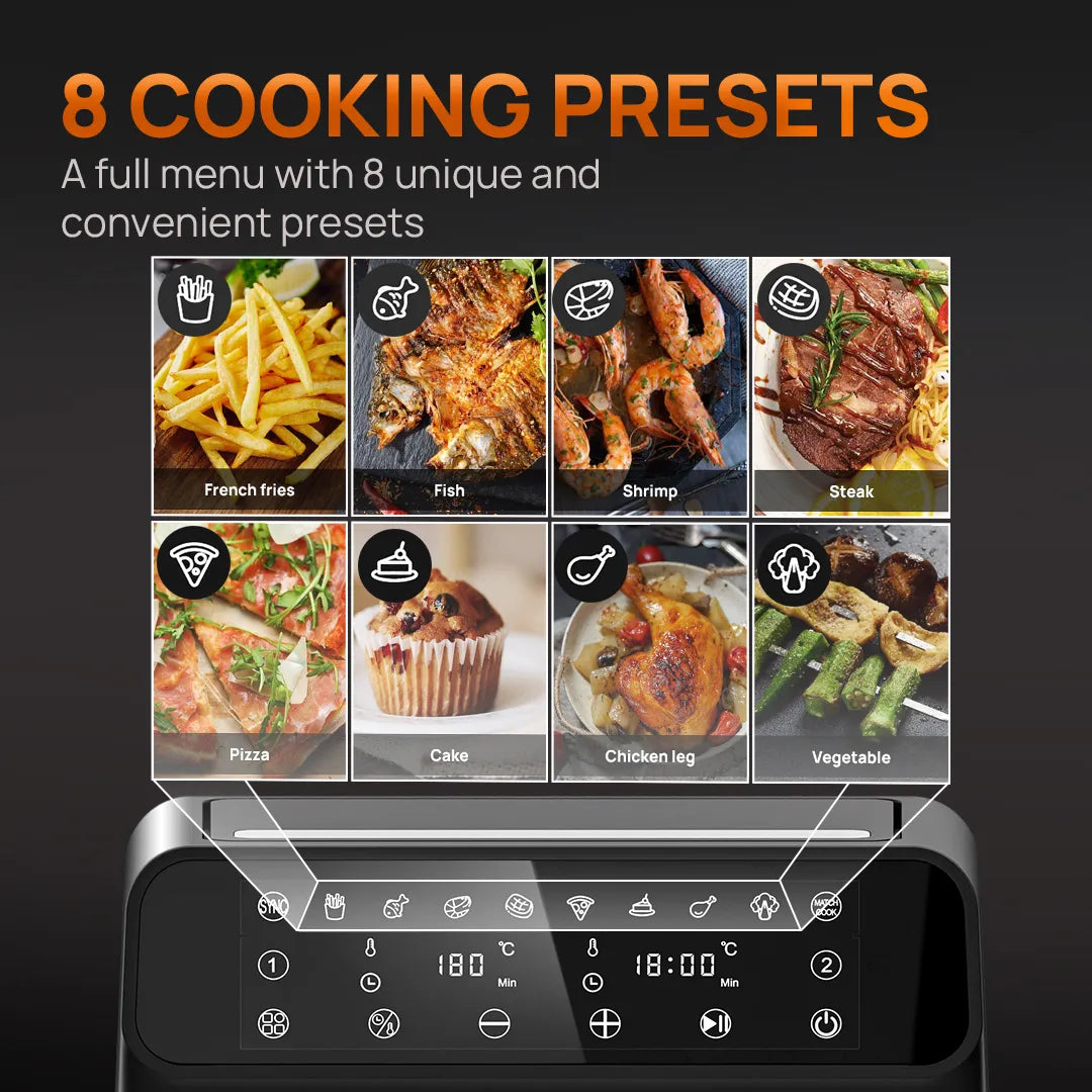 MIUI Smart Air Fryer with Two Baskets Dual Screen Touch Control No-Oil Hot Air Oven 4.5L/9L Electric Deep Fryer Viewable Window