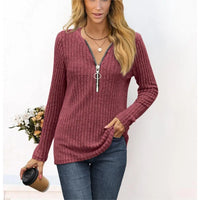 Women's Chest Zipper Pleated Long Sleeve T-Shirt Top Commute Style Iron-Free Processing Pure Color Other 100% Fabric
