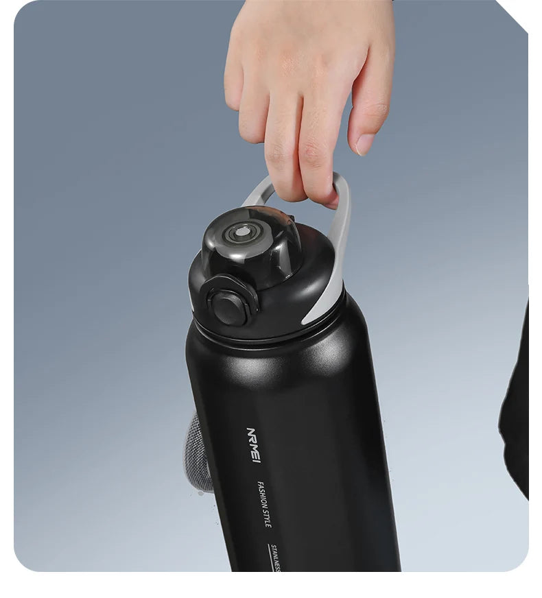 One Button Open Water Bottle with Lifting Rope, Large Capacity Stainless Steel Thermos Bottle,Outdoor Sport Vacuum Flasks