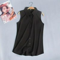 Elegant Lapel Button Solid Color Sleeveless Shirts Women's Clothing 2025 Summer New Loose Chic Tank Top Office Lady Blouses