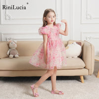 RiniLucia 2023 New Summer Baby Girl Dress Floral Print Cute Princess Dress Children Kids Party Dresses Girls Clothes Vestido