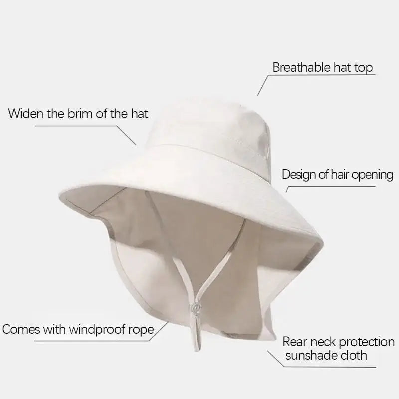 Fisherman Hat Wide Brim Sun Hat Shawl Neck Flap UV Protection Outdoor Travel Beach Hat Women Accessories Summer
