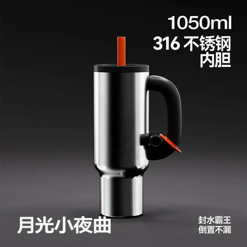 Stylish 304 Stainless Steel Straw Insulated Ice Cup - Thick, Portable Handle Design for Trendy Hydration
