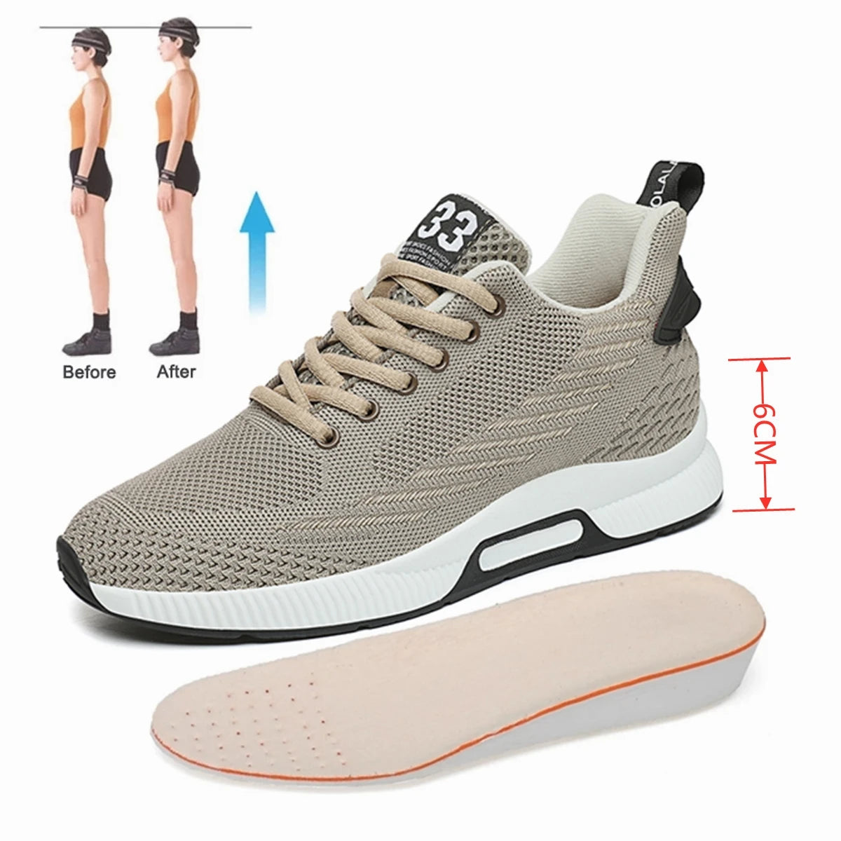 New Elevator Shoes Men Sneakers Heightening Shoes Height Increase Shoes Insoles 6CM Man Daily Life Height Increasing Shoe