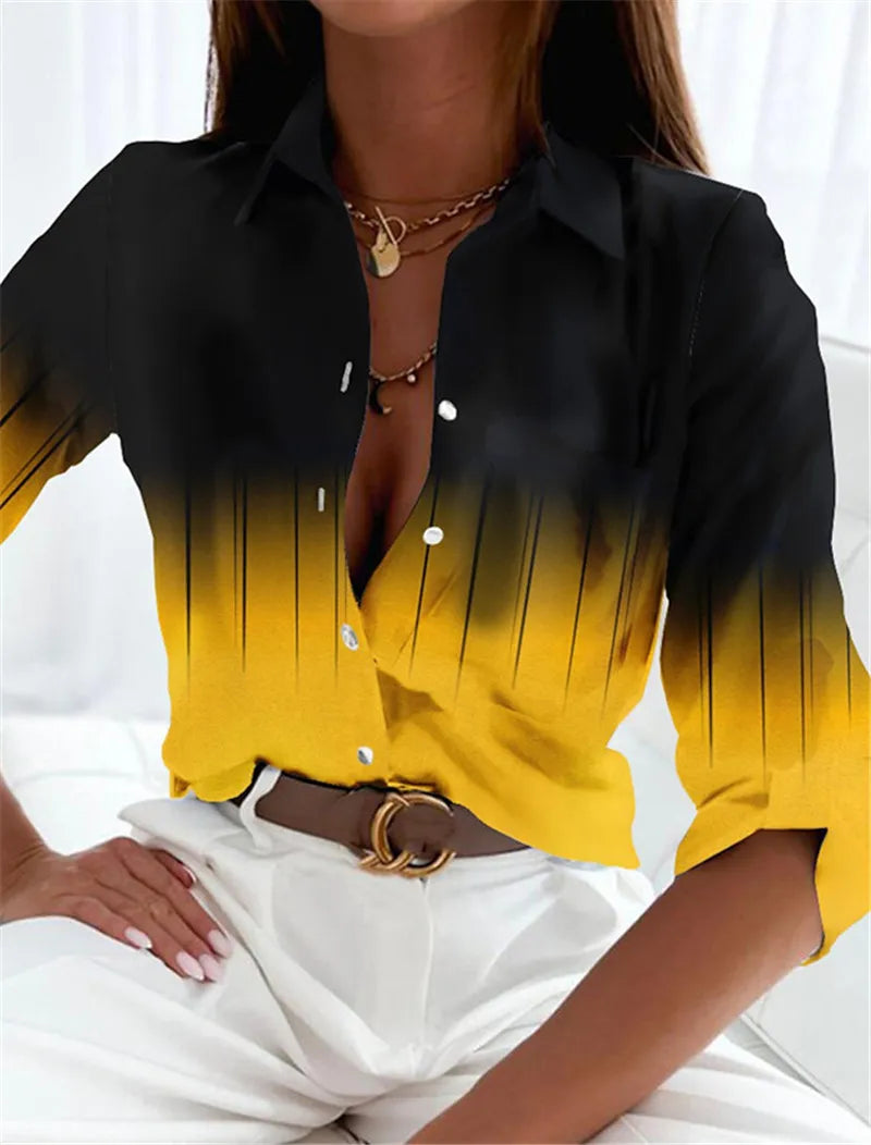 Fashion Gradient Pattern 3D Print Women Long Sleeve Shirts Spring Autumn Holiday Casual Street Ladies Blouse Women's Clothing