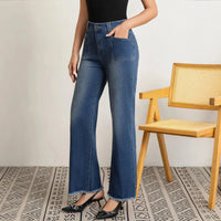 Women's New Jeans Causal Straight Mid-Waisted Jeans Spring Autumn Thin Wide-Leg Retro Temperament Daily Commute All-Match Pants
