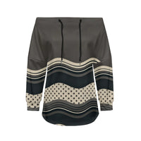 Trendy Off-Shoulder Sweatshirts with Striped & Polka Dot Patterns Drawstring Casual Loose-Fit Top for Women Casual Streetwear