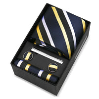 Luxury 8cm Tie For Men Handkerchief Cufflink Tie Clip Set Man Wedding Gravata Suit Accessories Brand Business Necktie Box Gift
