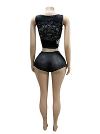 STYLISH LADY Floral Printed 2 Piece Set Women Sleeveless Crop Top and Shorts Suits 2025 Summer Black Sexy Club Street Outfits