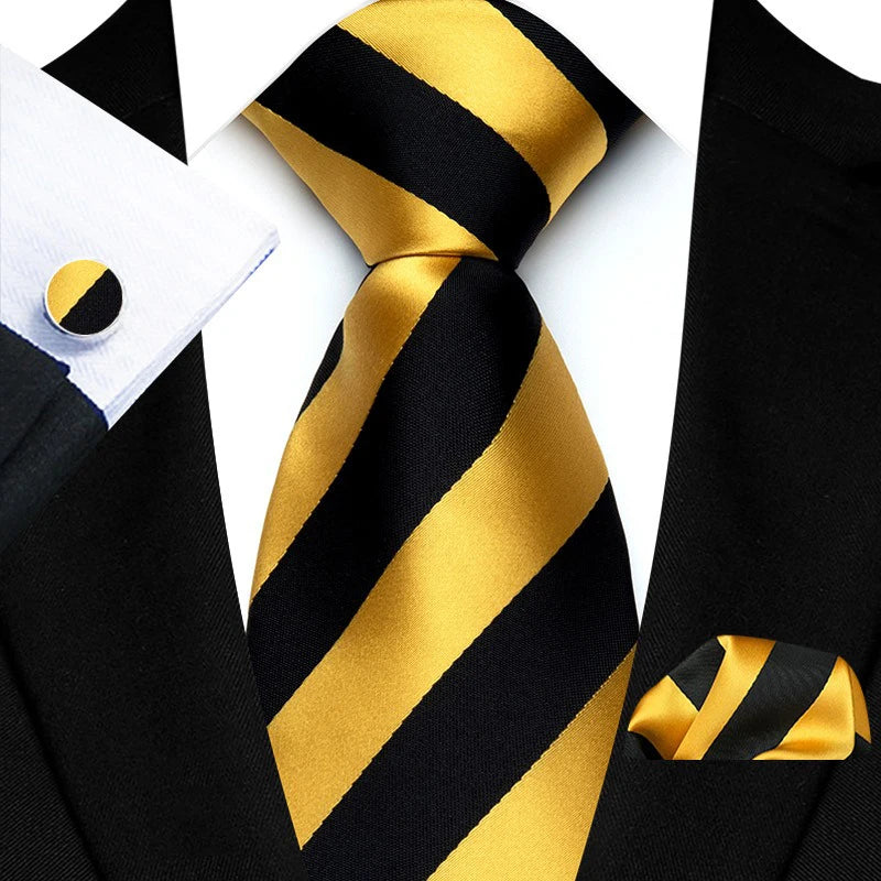 Business Mens Tie Luxury Striped 8cm NeckTie Pocket Square Cufflinks Set For Men Formal Fashion Wedding High Quality Gravata