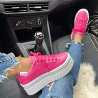 Women Leather Platform Shoes Fashion Solid Color Chunky Heel Sneakers Casual Flat Sports Shoes Designer Shoes Zapatillas Mujer