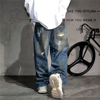 High End Men'S Clothing Hip Hop Graffiti Baggy Jeans For Men Streetwear Skateboard Ripped Jeans Korean Trendy Denim Trousers