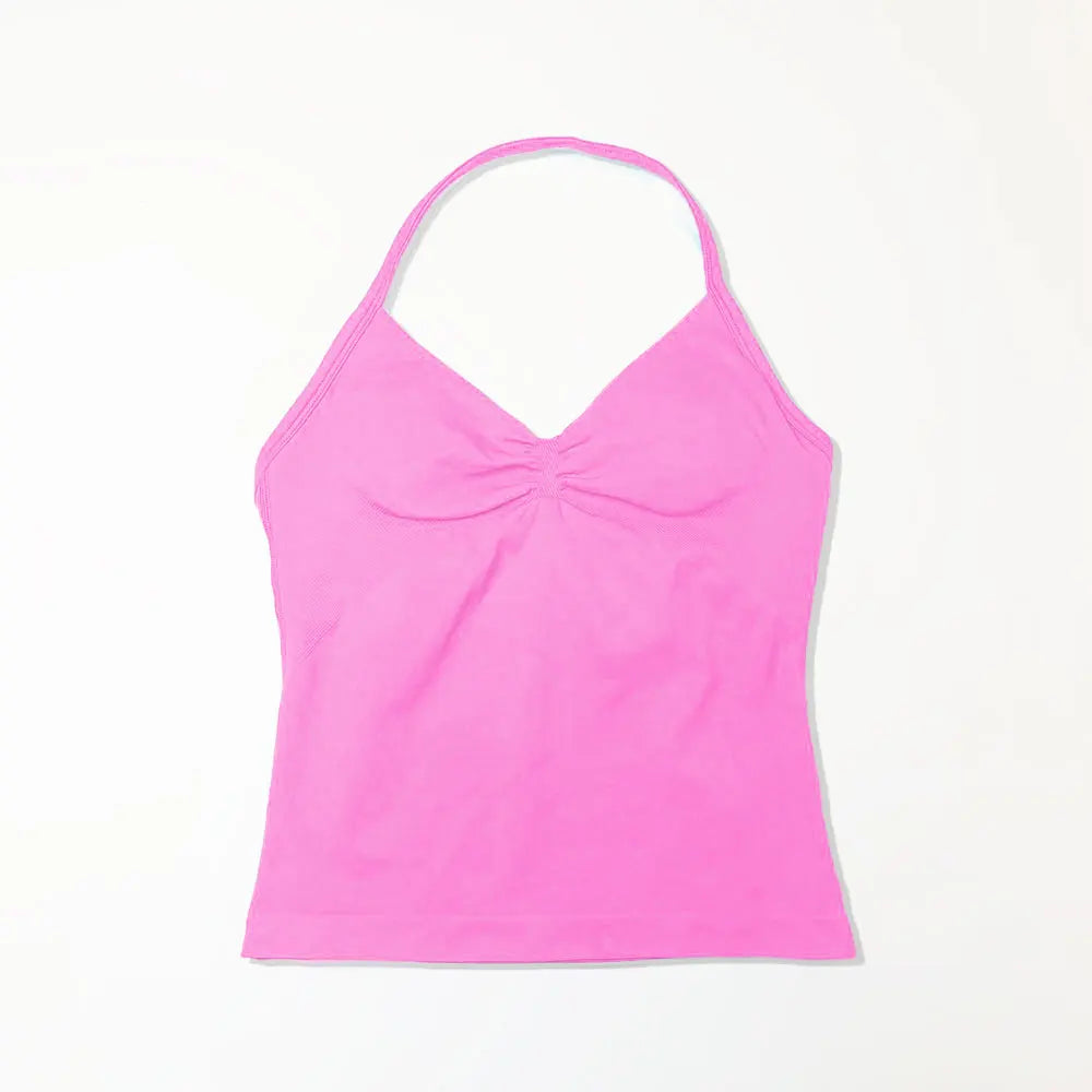 NCLAGEN Longline Strappy Top Sports Women's Yoga Vest With Built In Bra Fitness Top Gym Beautiful Back Running Workout Halter