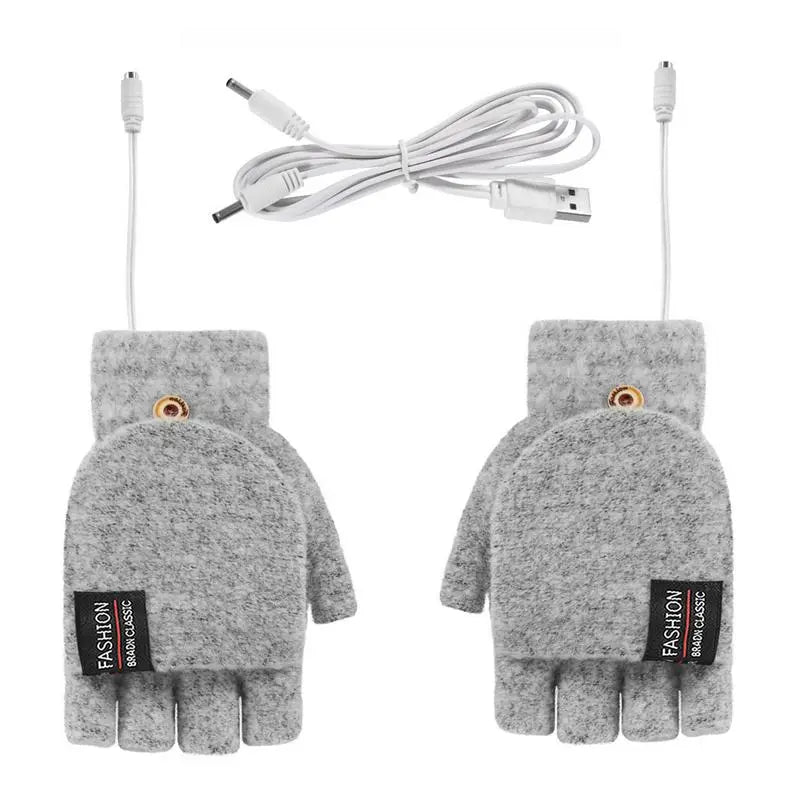 Winter Half-finger Double-sided USB Heating Gloves Lip Cover Wool Warmth Fingerless Mittens 5V Skiing Fishing Heated Glove