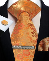 Mens Tie Set Silk Silver Paisley Floral Necktie and Pocket Square Cufflinks Tie Clip Classic Formal Ties for Men Wedding Party