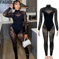 FAGADOER Summer New Sexy Quality Lace Bodycon Jumpsuit Women Hollow Out See Through Backless Romper Female Streetwear Overalls