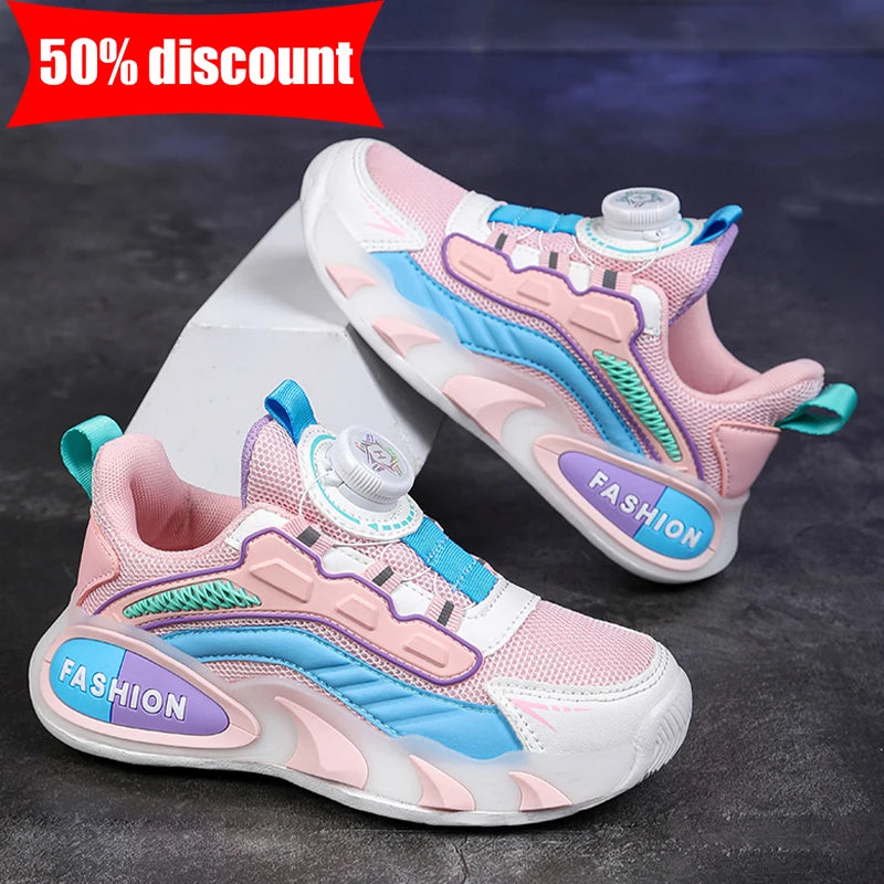 Childrens Sports Shoes 2026 New Mesh Rebound Daily Casual Walking Shoes Comfortable Anti Slip Flat Bottom Girls Jogging Shoes
