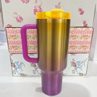Stainless Steel Vacuum Insulated Car Cup with Dual Straw Lid, Thermal Icy Travel Handle 40oz New