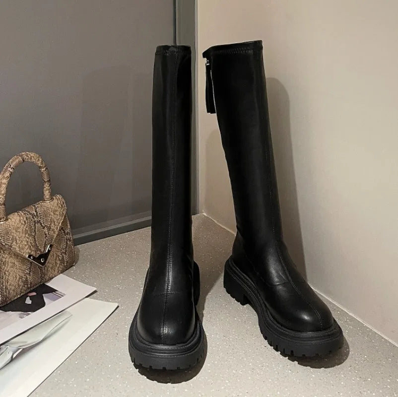 Botas largas con forro polar para mujer, zapatos de Caballero de otoño e invierno, nuevas, finas, europeas y americanas, Sizes42