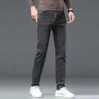 Men Casual Stretch Jeans Male 2025 New Fashion Classic Business Straight Leg Smoke Gray Work Denim Trousers Brand Clothing