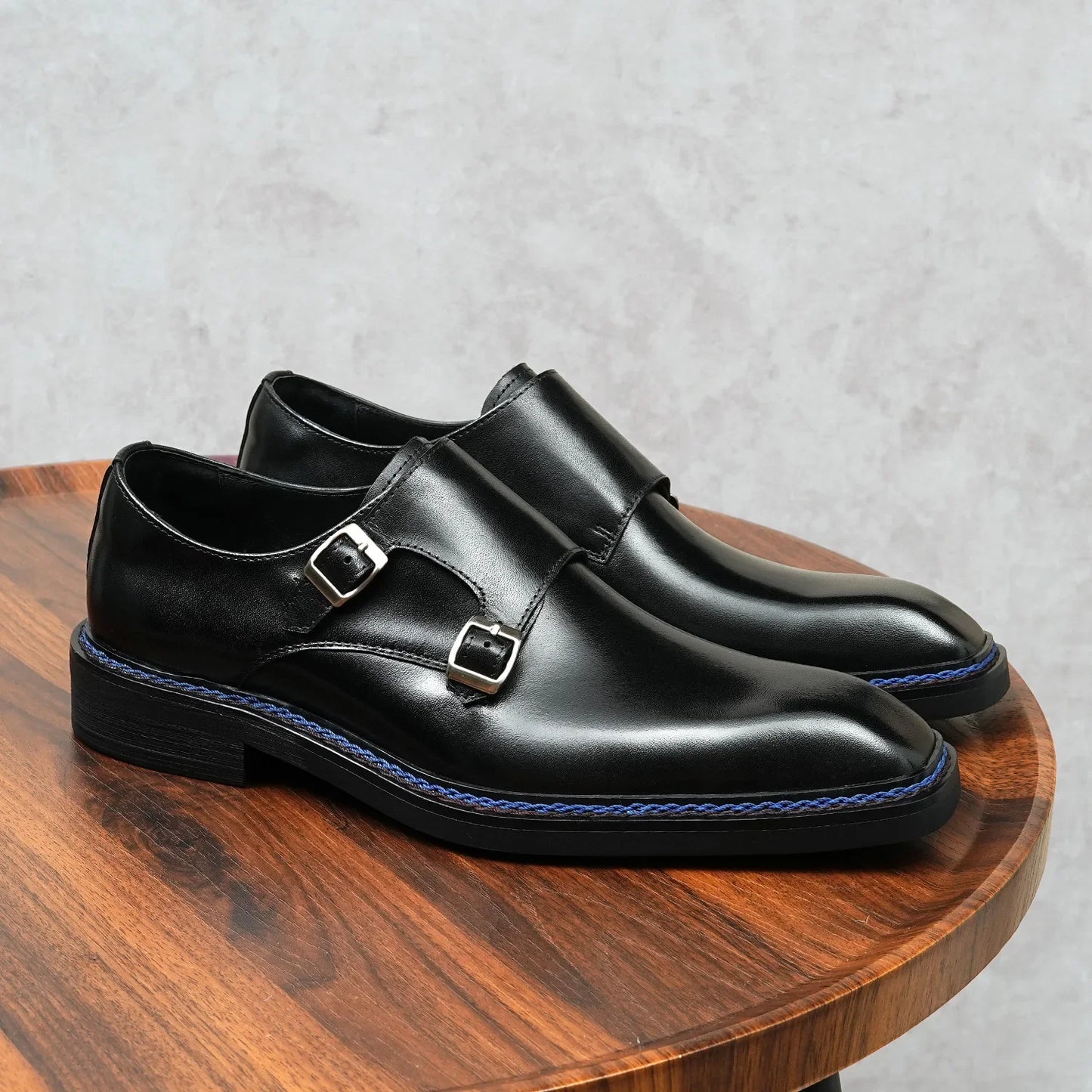 Genuine Leather Men's Oxford Shoes Trendy Buckle Design Square Toe Business Formal Rubber Sole Adult Footwear from Mainland Chin