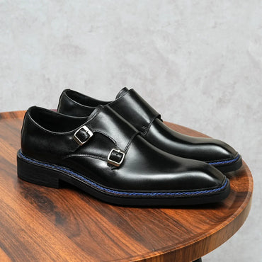 Genuine Leather Men's Oxford Shoes Trendy Buckle Design Square Toe Business Formal Rubber Sole Adult Footwear from Mainland Chin