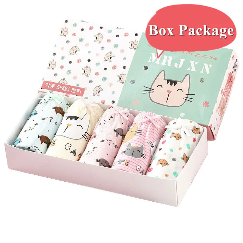 5 Pcs/Box Children Underwear Girl Soft Cotton Girls Briefs Pants Cartoon Lovely Cat Kids Underpants Breathable Panties For Girls