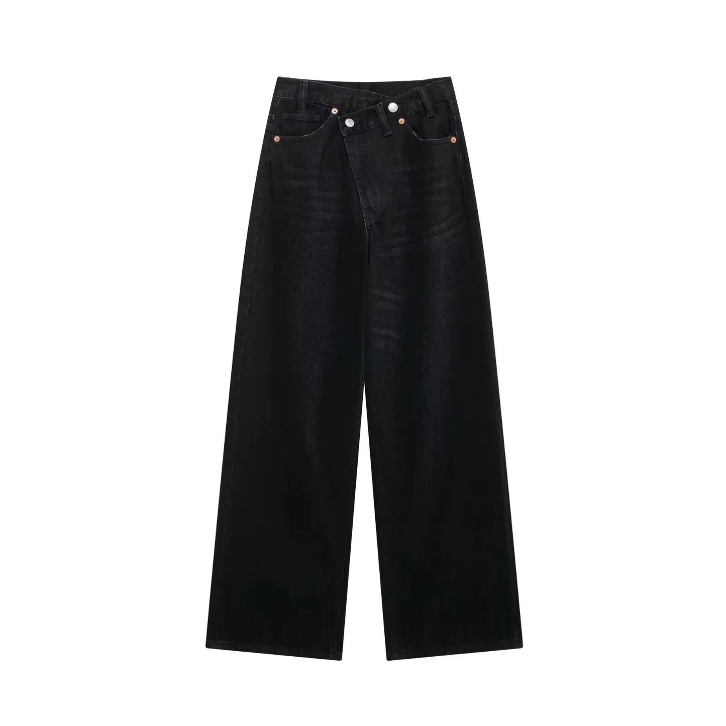 Jeans For Woman New Fashion Asymmetric Design High Waist Wide Leg Trousers Casual Women's Straight Leg Jeans