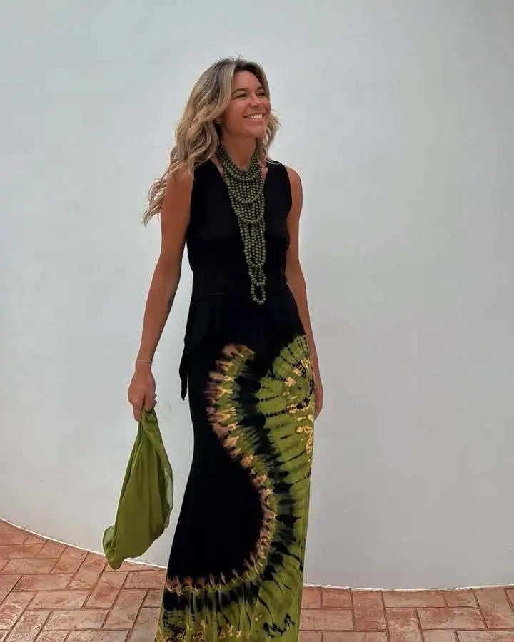 Sexy Hollow Tie-up Backless Vacation Dress Women Print U-Neck Package Hip Slim Party Dresses Casual Sleeveless Female Vestidos