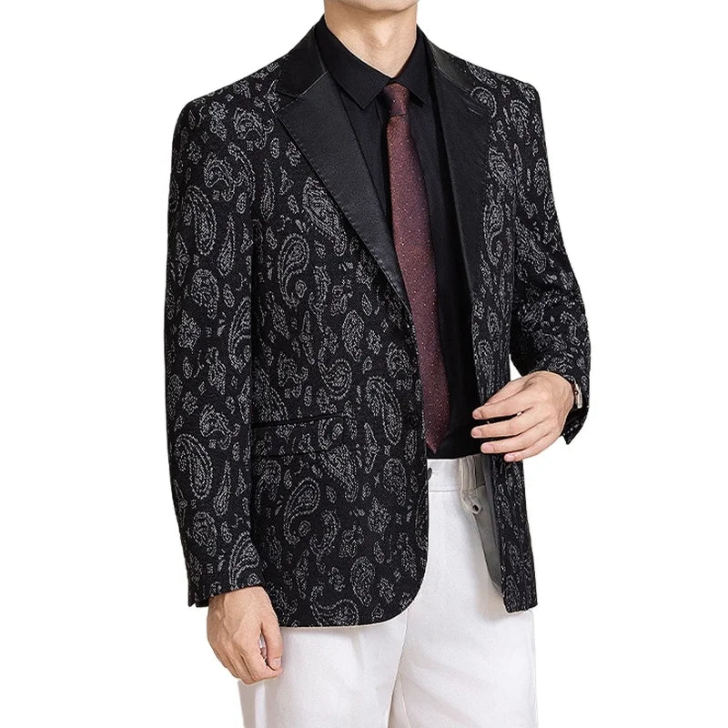 Elegant Printed Blazer for Men - Stylish Fit , Unique Splicing Process , Versatile for Formal & Casual Occasions