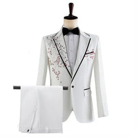 Fashion Men Spliced Suits Black / White Singer Host Stage Performance Luxurious Dress Blazers Jacket and Pants