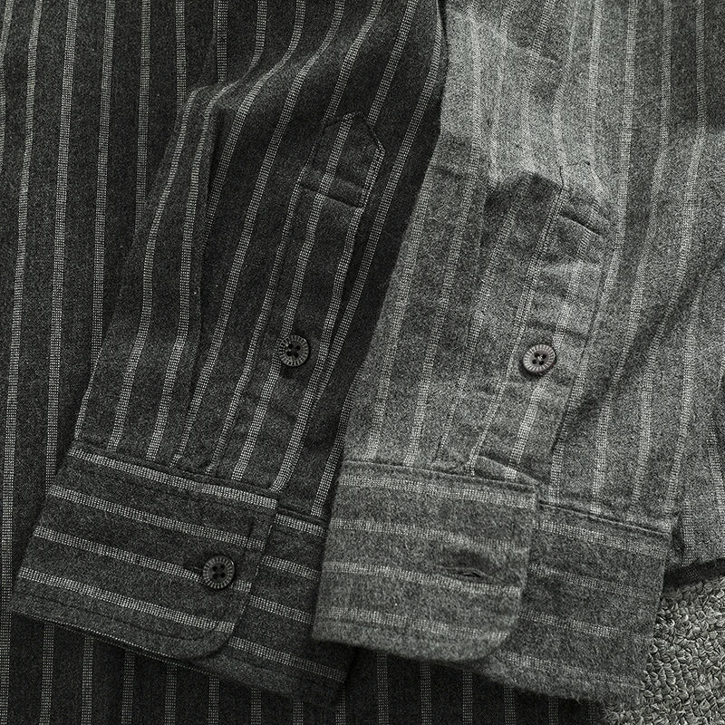 Spring Vertical Striped Brushed 100% Cotton Washed Casual Long Sleeve Shirt Men's Retro Top Versatile Soft Workwear Shirt Coats