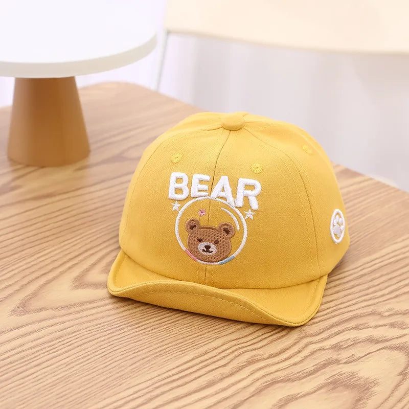 Korean Cute Baby Hat With Ears Cartoon Bear Embroidery Cotton Baseball Cap For Boys Girls Spring Summer Adjustable Kids Sun Hats
