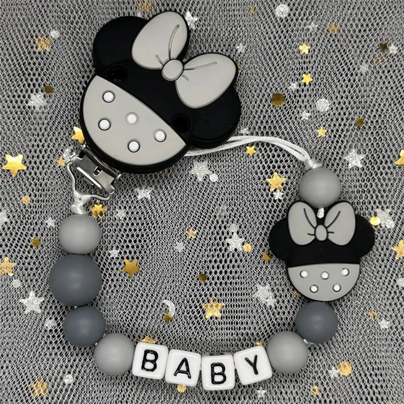 Free Handmade Personalized Name Baby Pacifier Clips Chains Silicone Beads Teether Teething Toys Dummy Holder Pacifier Chain Gift