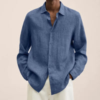 Men's Simple Linen Shirt Spring Autumn New Solid Color Lapel Buttons Loose Long Sleeve Shirt