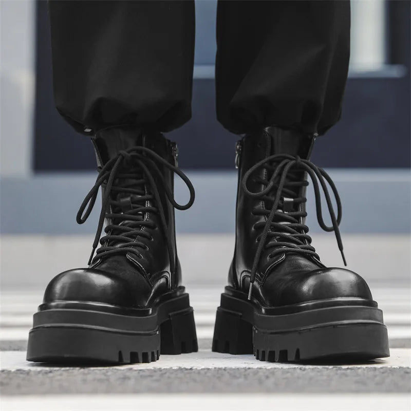 Boots for Men Fad Thick Sole Tooling Boots Men's High Quality Ankle Boots Outdoor Comfort Versatile Locomotive Boot Botas Hombre
