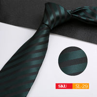 Luxury 8CM Mens Necktie Dark Green Color Dot Plaid Stripes Ties For Man Groom Jacquard Woven Neck Tie For Business Party
