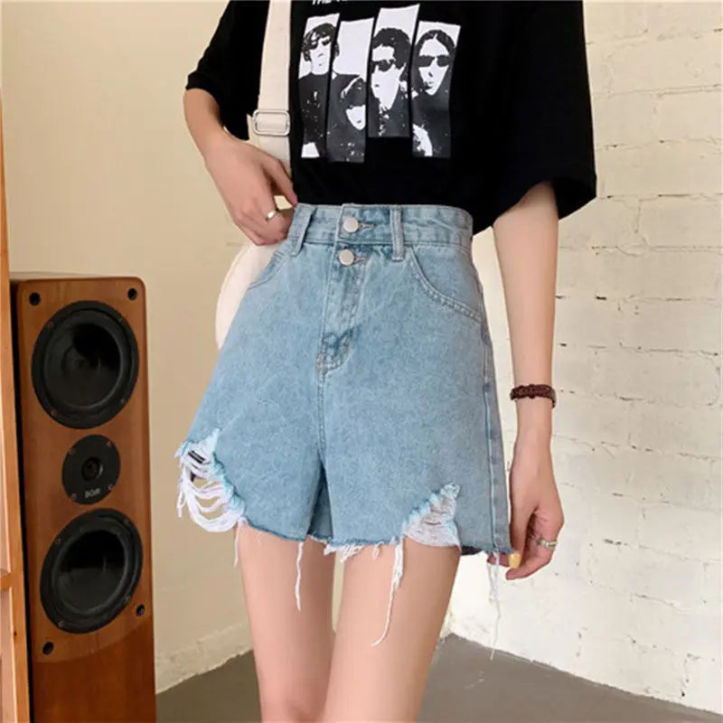 Denim Shorts Women's New 2026 Summer Thin High-waisted A-shaped Wide-leg Pants Slim Shorts