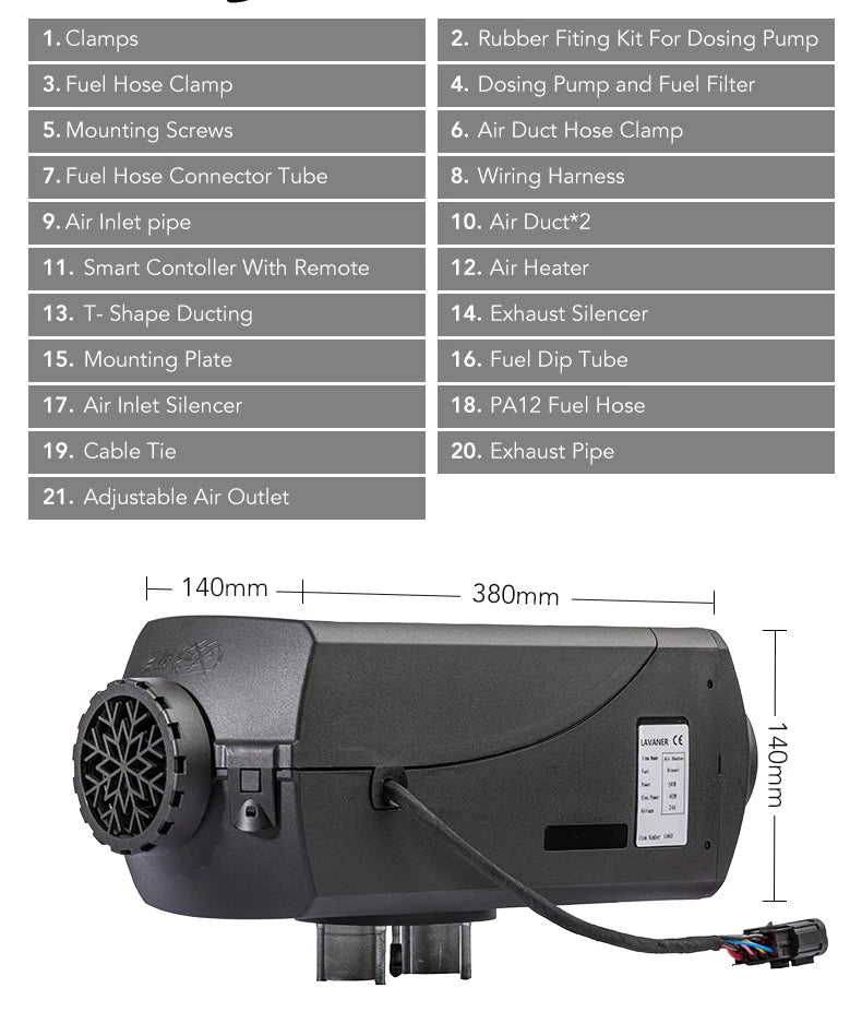 LAVANER Pro Max Alpine Water-Resistant Brushless Motor Diesel 12V 5KW (Below 18044 Feet) Air Heater for Trucks Campers Trailers